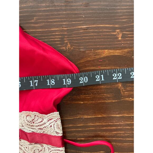 VTG 90s Satin Slip Dress California Dynasty L Burgundy Babydoll Lace Bow - Picture 10 of 12